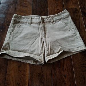American Eagle Midi Stretch Khaki Shorts